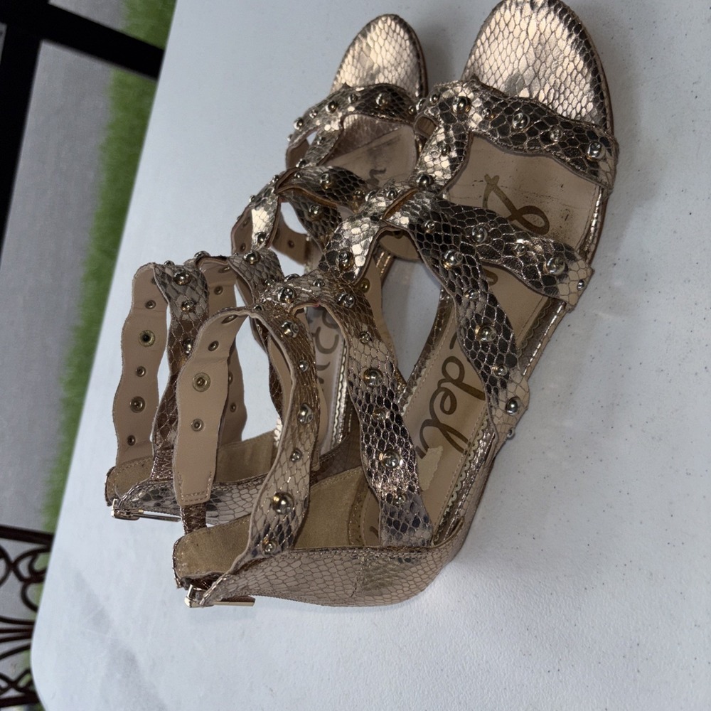 Sam Edelman Gold Beaded Demi-Wedge Gold Gladiator Sandals Size 12 - Picture 3 of 10